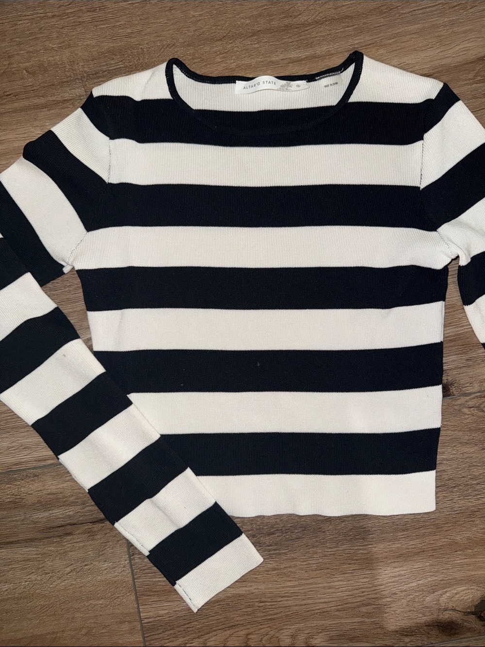 Altar'd State Black & White Striped Crew Knit